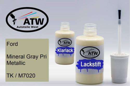 Ford, Mineral Gray Pri Metallic, TK / M7020: 20ml Lackstift + 20ml Klarlack - Set, von ATW Autoteile West.